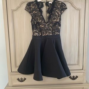 Luxxel Black Dress with Lace Overlay Size Small